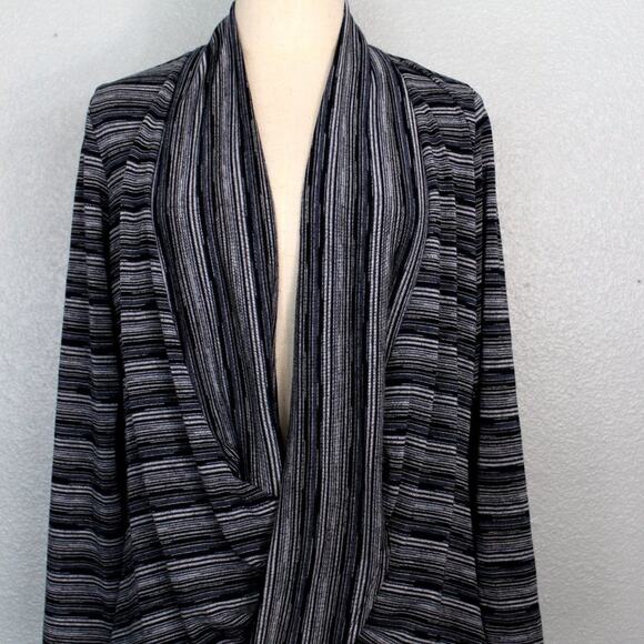 AB Studio Stripe Wrap Deep Scoop Long Sleeve Blouse Size M - Picture 2 of 7